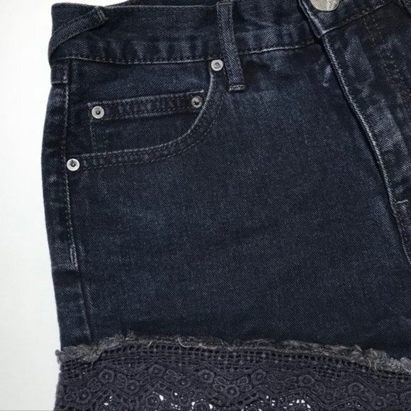 Free People Black Denim Cutoff Lace Short 24 - Picture 4 of 7